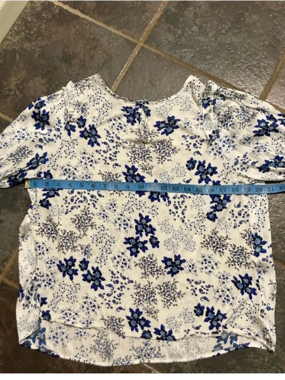 LOFT Floral Mixed Media Ruffle Sleeve Top Size M